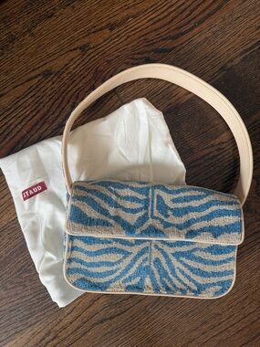 STAUD Blue and Beige Zebra Beaded Shoulder Bag